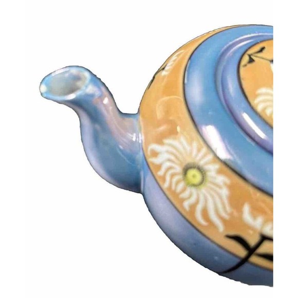 Vintage Lusterware Iridescent Hand Painted Floral Teapot with Lid made in Japan - Picture 6 of 12
